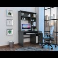 Tuhome Compu 180 Hutch Desk, Multiple Shelves, Retractable Keyboard Tray, Drawer, Grey Oak, Smokey Oak ELI5721